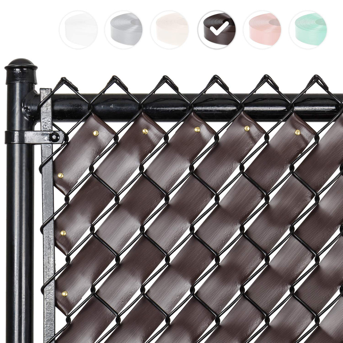 Fenpro easy-installation chainlink privacy slats in brown finish