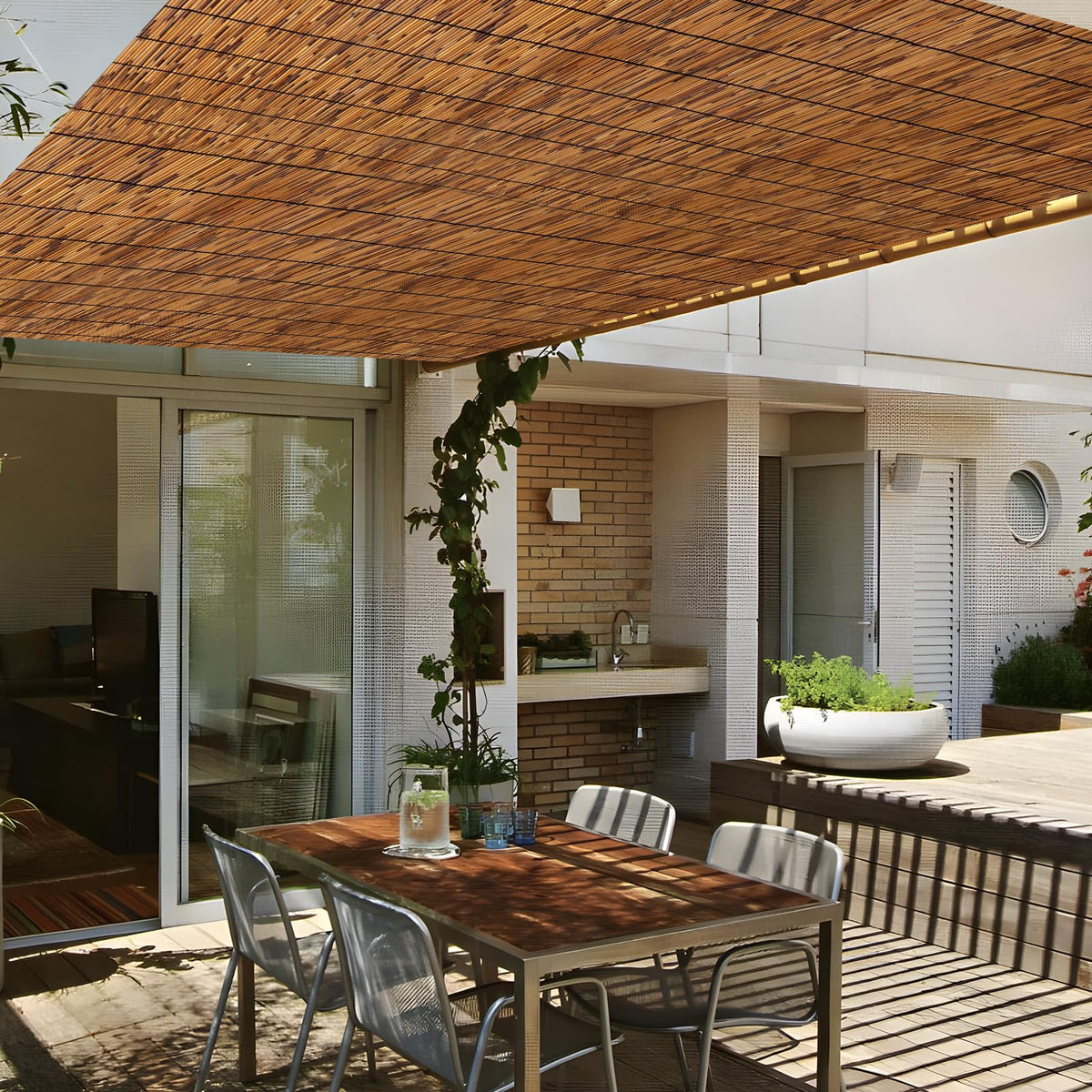 Fenrunxu backyard privacy screen along railing enhances seclusion and style.