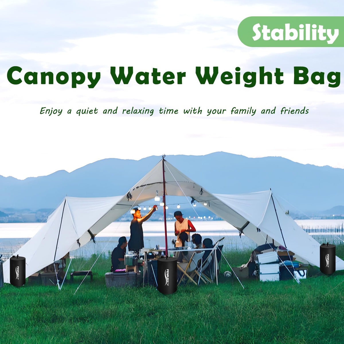 FENRUNXU four-pack water weights provide stable support for beaches and carports.