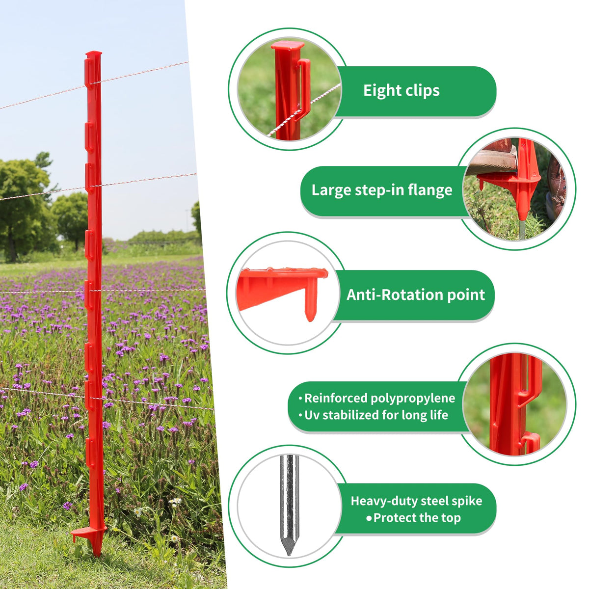 FENSMILE step-in post with ground spike for stable installation.