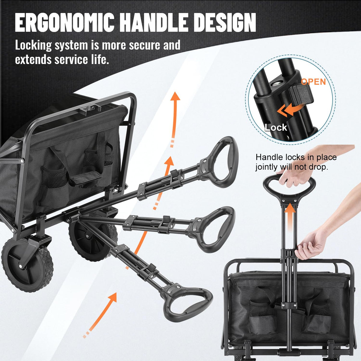 FENSMILE wagon with stand design stays upright on rough surfaces