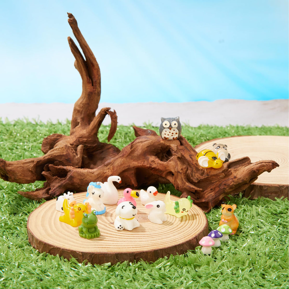 Fensong resin animals enhance terrariums, fairy gardens, and dollhouses.