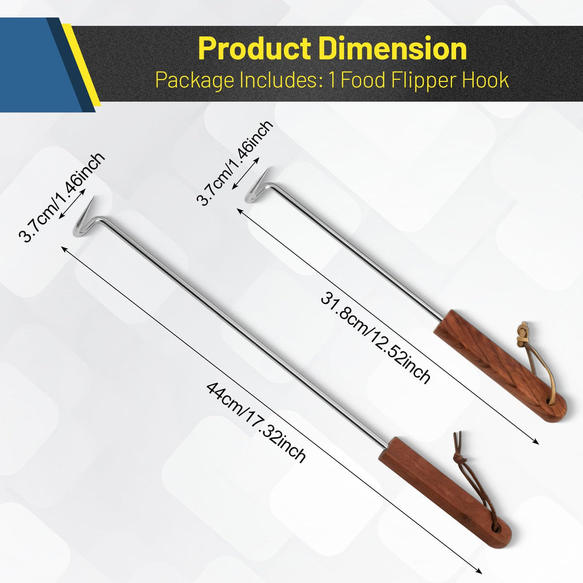 Fenteer BBQ Meat Turner Hook closeup showcases sturdy stainless steel and rust resistance.