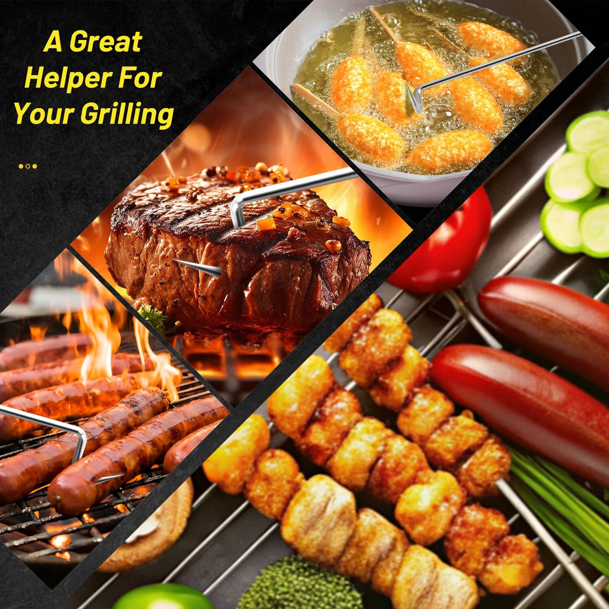 Fenteer BBQ Meat Turner Hook hanging rope enables neat storage.