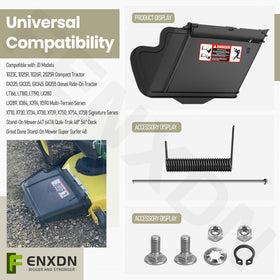 FENXDN black discharge chute profile on a John Deere deck