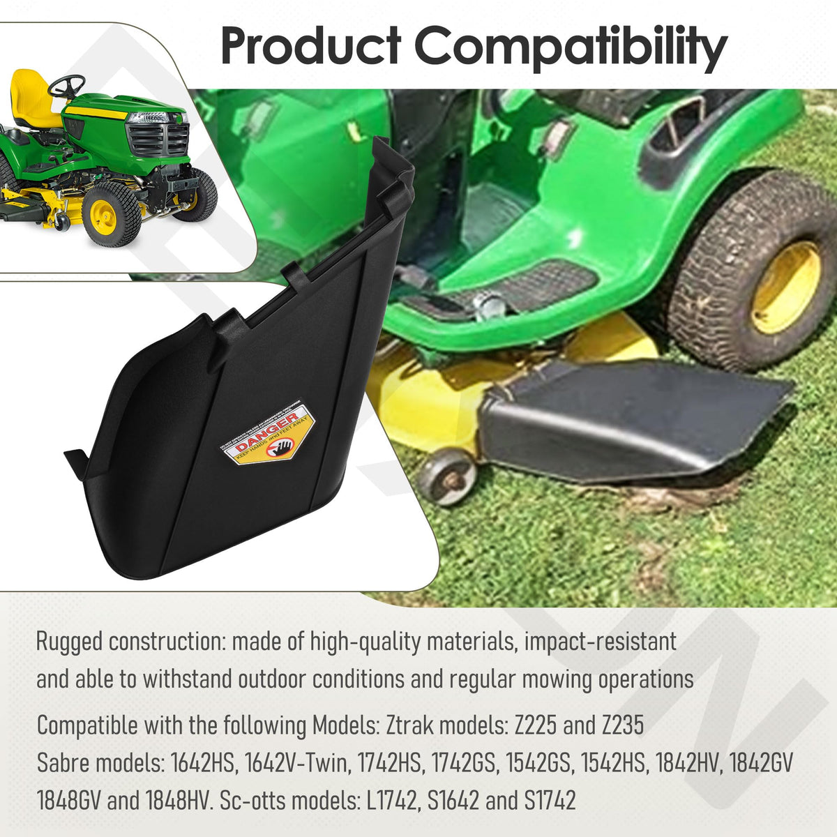 Weather-resistant design of the FENXDN discharge chute cover for outdoor mowing.