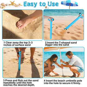 Feoang 45-degree sand hole digger highlights simple hole creation for stable shade.
