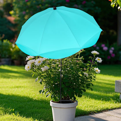 Feoang adjustable plant umbrella with a 26-inch canopy shading sun-exposed potted plants.