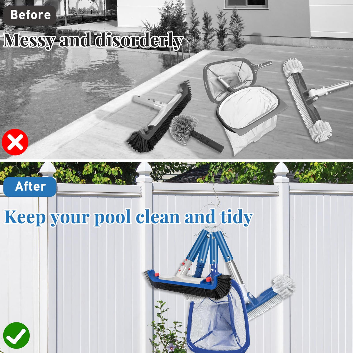 Feoang aluminum pool tool holder resists rust for long season use.