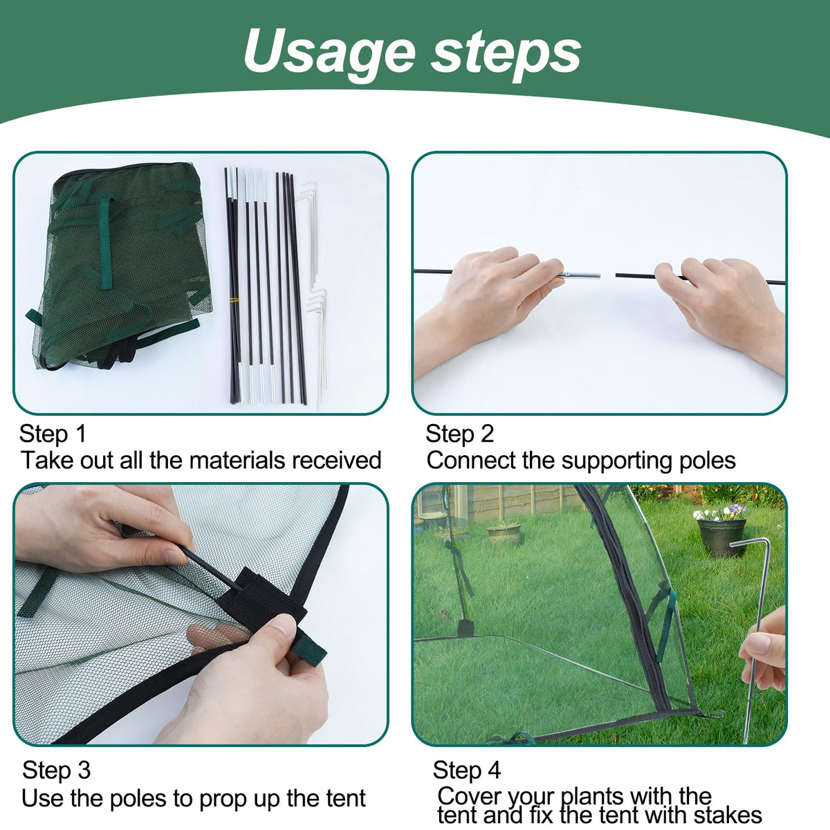 Feoang ground nails secure the enclosure in windy yards.