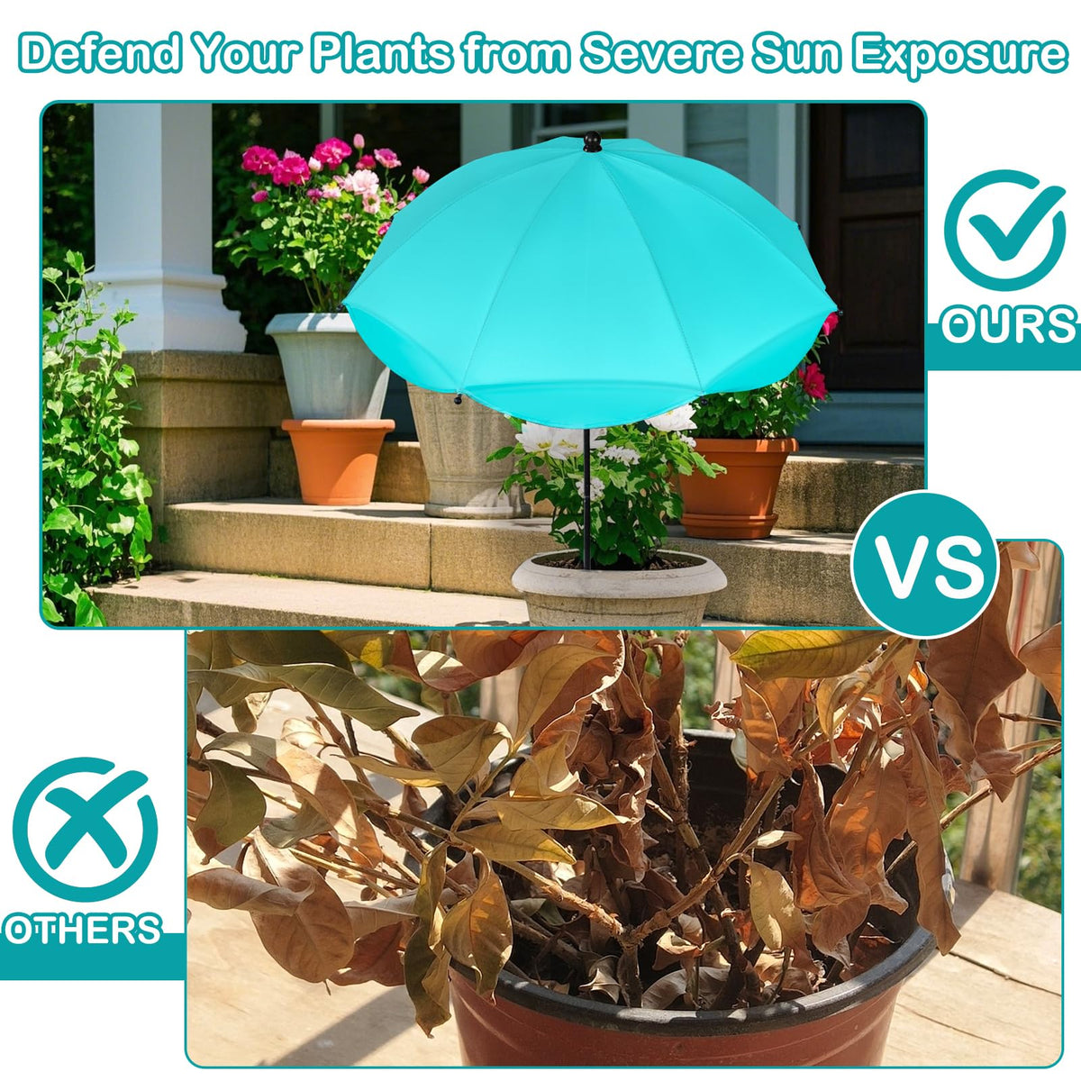 Feoang plant shade umbrella showing a 50-inch pole for garden setups.