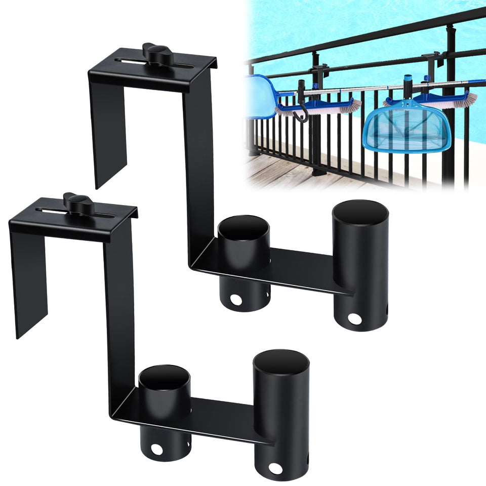 Feoang pool fence hook adjustable clip keeps tools within reach on any fence.