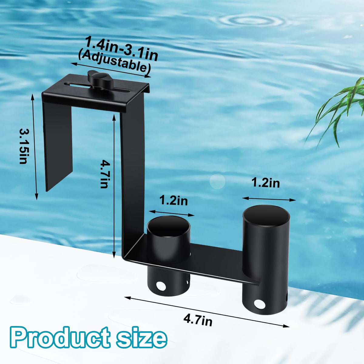 Feoang pool tool organizer on fence streamlines storage for rakes and nets.