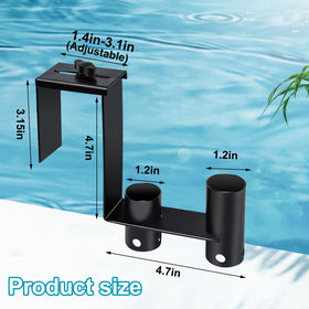 Feoang pool tool organizer on fence streamlines storage for rakes and nets.