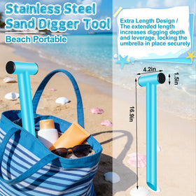 Feoang T-bar handle beach umbrella tool shows ergonomic leverage for easier digging.