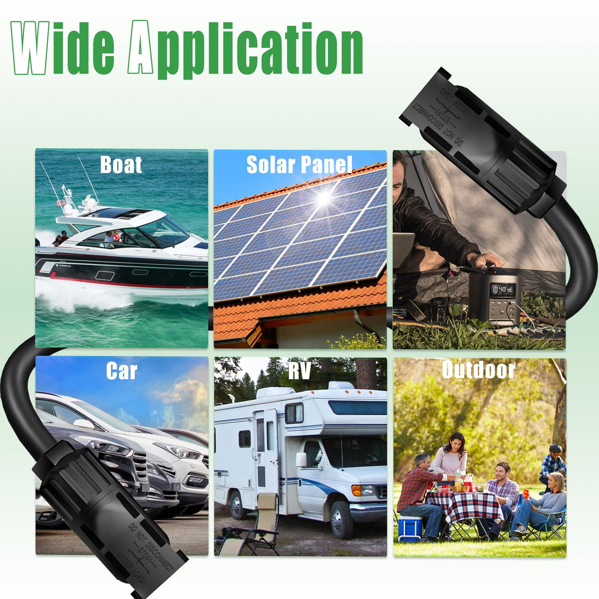 Feotech outdoor-ready solar extension cable suitable for boats, RVs, and vehicles
