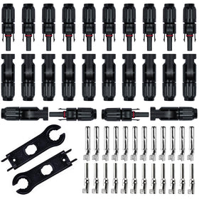 Feotech solar connectors: male and female pairs for a secure outdoor PV connection.