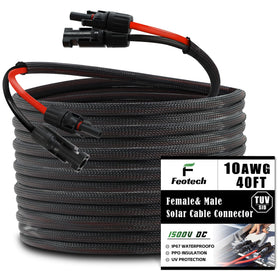 Feotech twin-wire 40ft solar extension cable with dual conductors for outdoor power transfer.