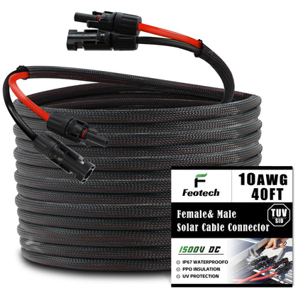 Feotech twin-wire 40ft solar extension cable with dual conductors for outdoor power transfer.