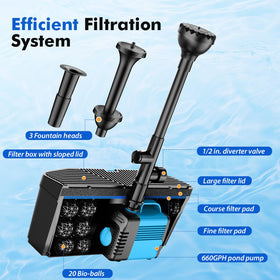 Feoxshal pond filter kit top view emphasizes streamlined setup and quick maintenance