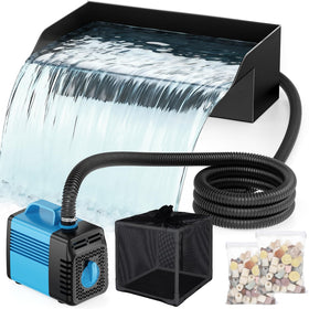 FEOXSHAL 12-inch pond waterfall spillway box creating a dramatic water curtain.