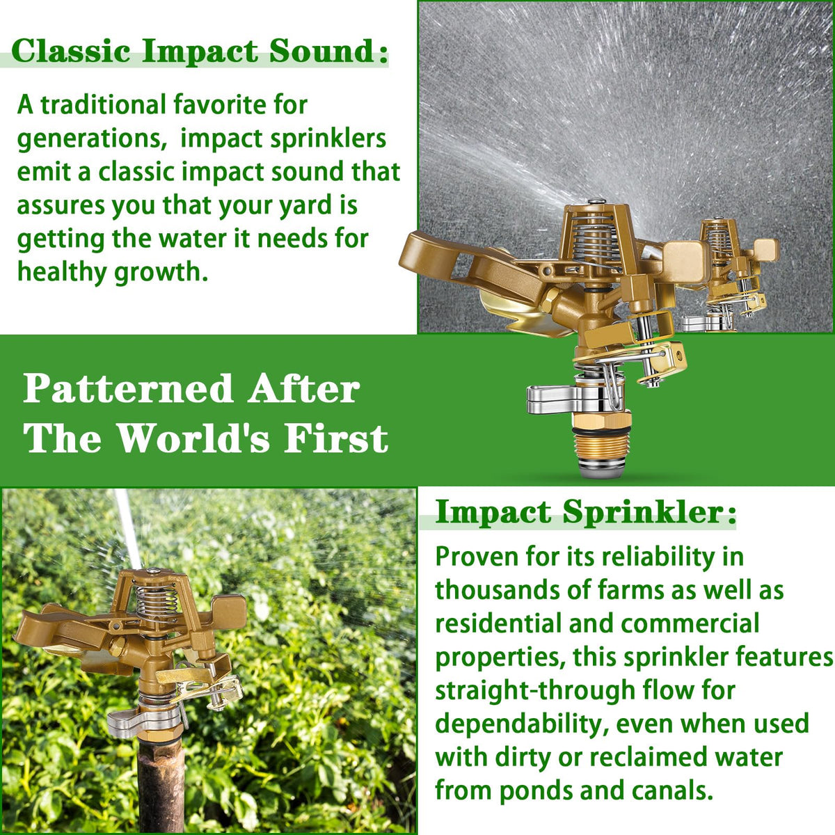 Ferraycle yard and lawn irrigation in action showing even water distribution.