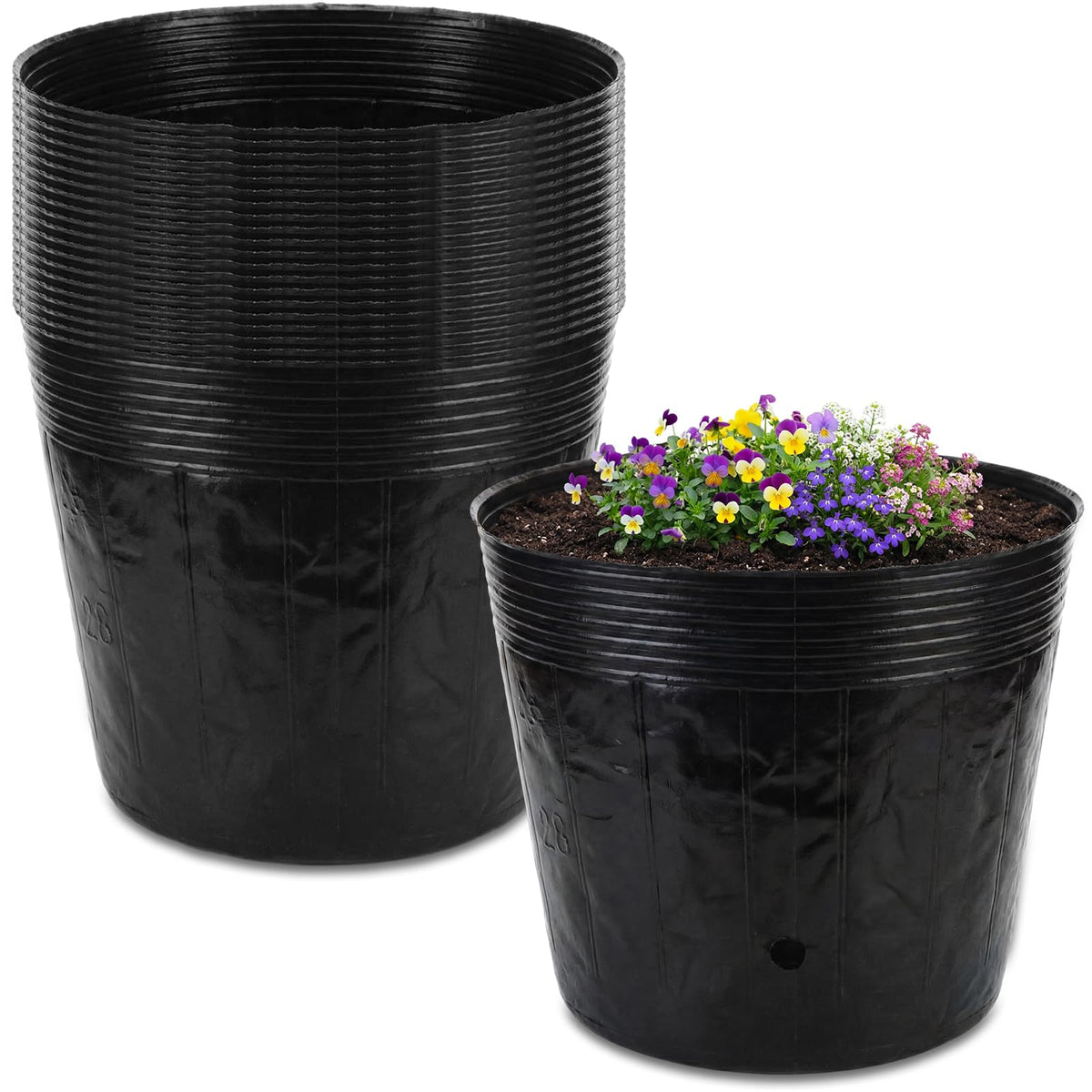 Ferrochef 20-pack 10-gallon nursery pots ready for large-scale planting projects.