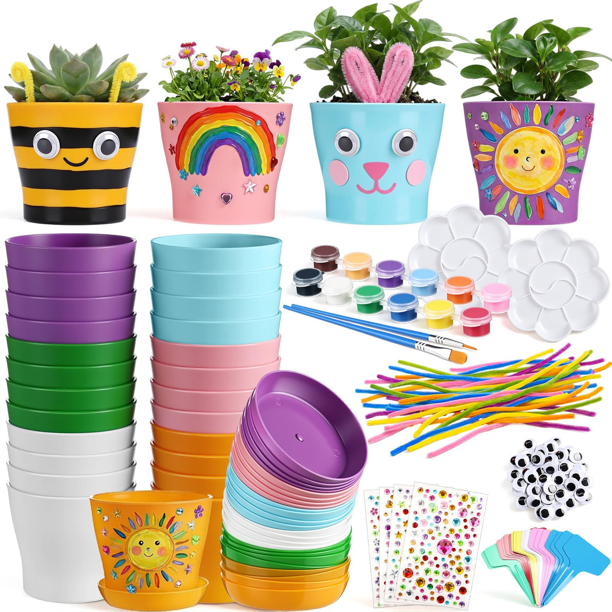 Ferrochef 24-pot paint set with palettes for DIY garden crafts