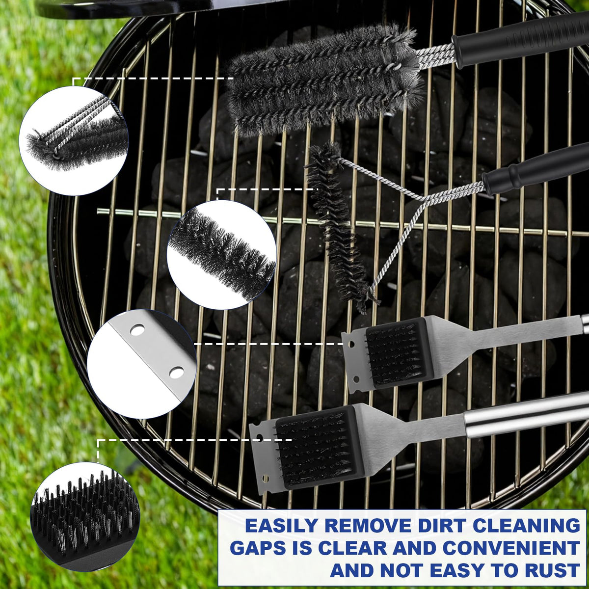 Ferrochef ergonomic grill brush handle minimizes hand fatigue