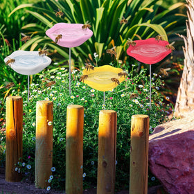 Ferrochef garden stake pollinator station outdoors as decorative water source.