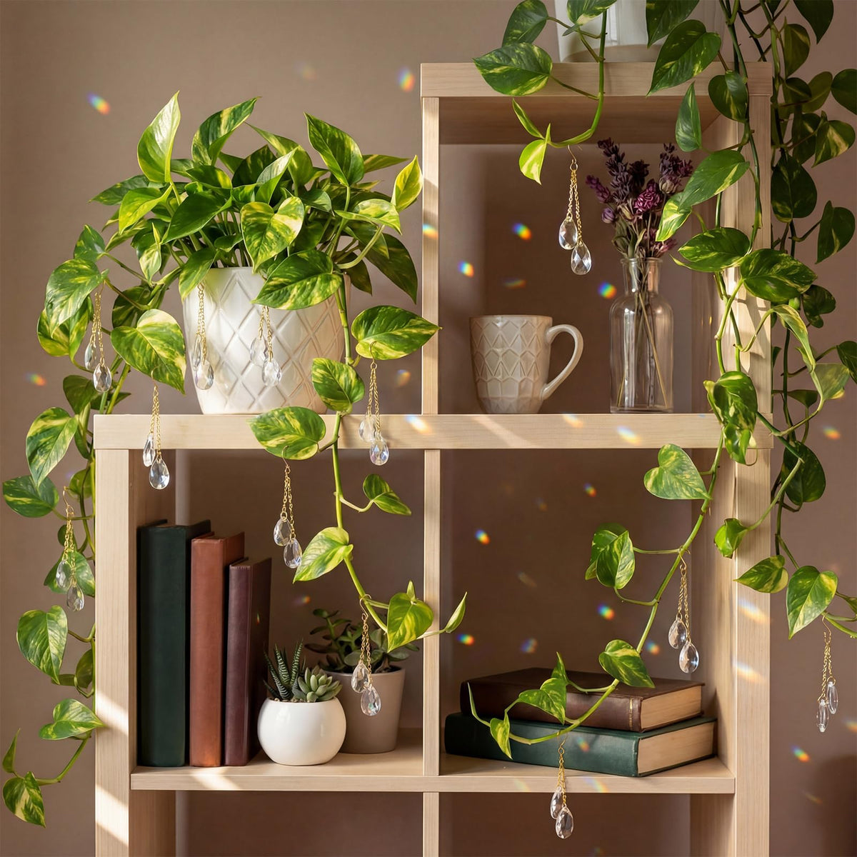 Ferrochef rainbow light-display crystal sun catcher brightens shelves and desks.