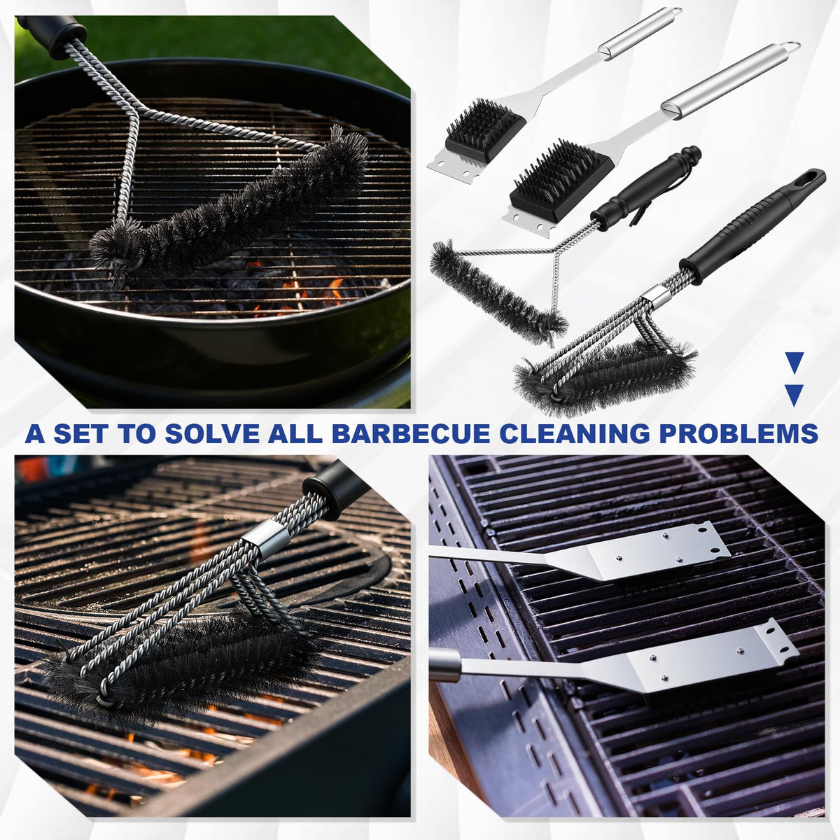 Ferrochef stainless steel grill brush scraper removes debris efficiently