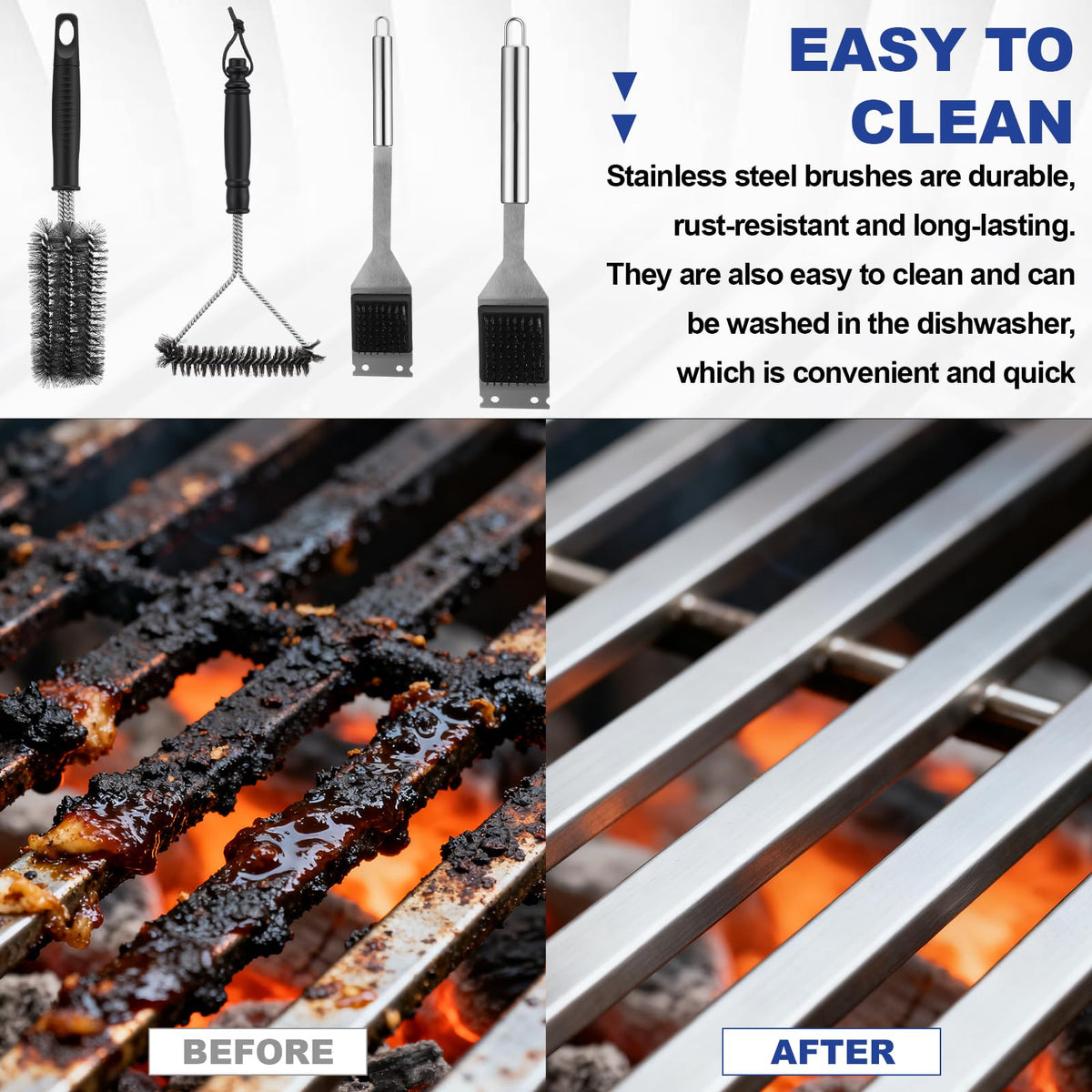 Ferrochef 12-inch triple-sided brush cleans between grates effectively