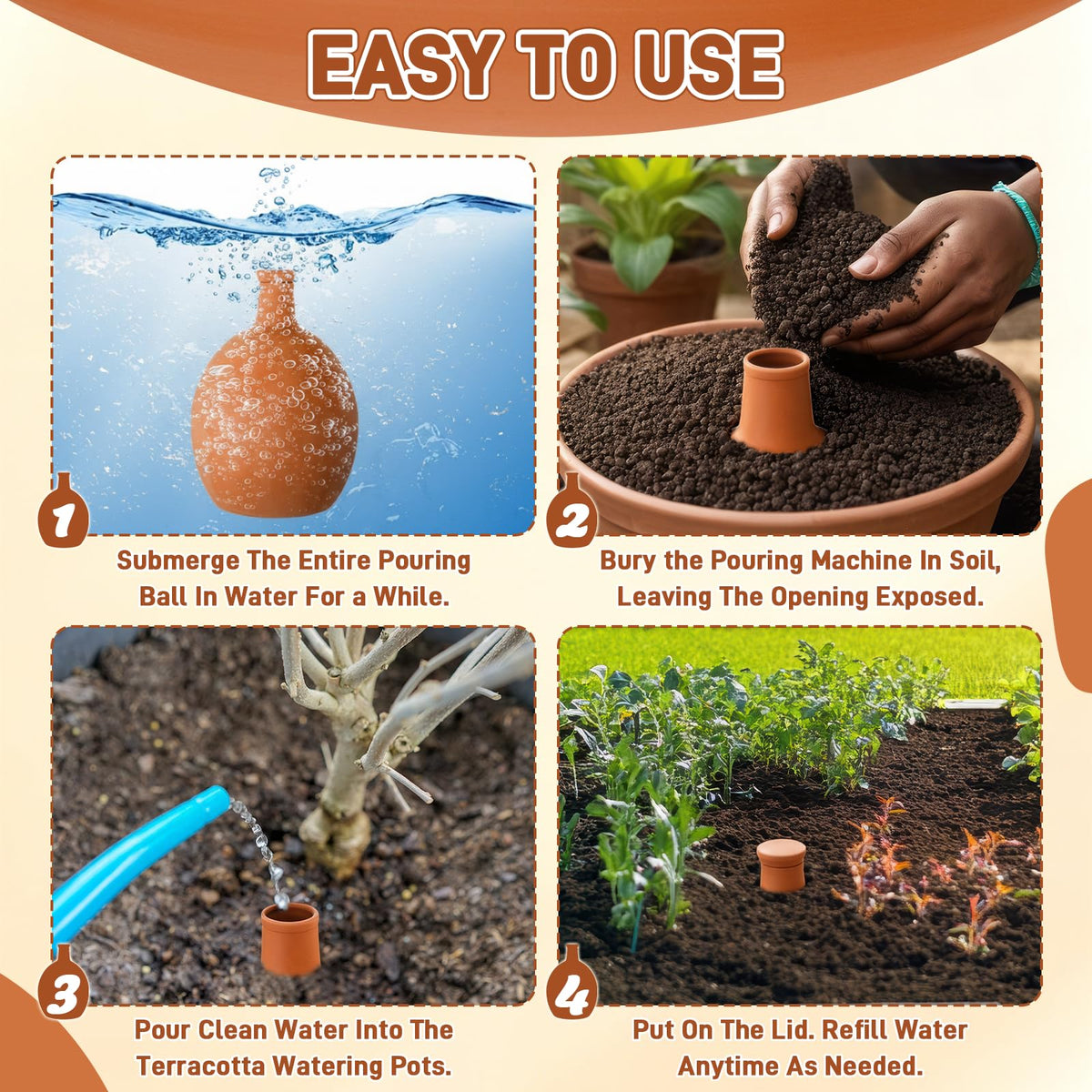 Ferrochef watering globes buried in soil delivering water to roots