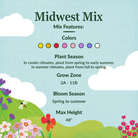 Front view of Ferry-Morse Midwest Mix bulk packaging for gardens.