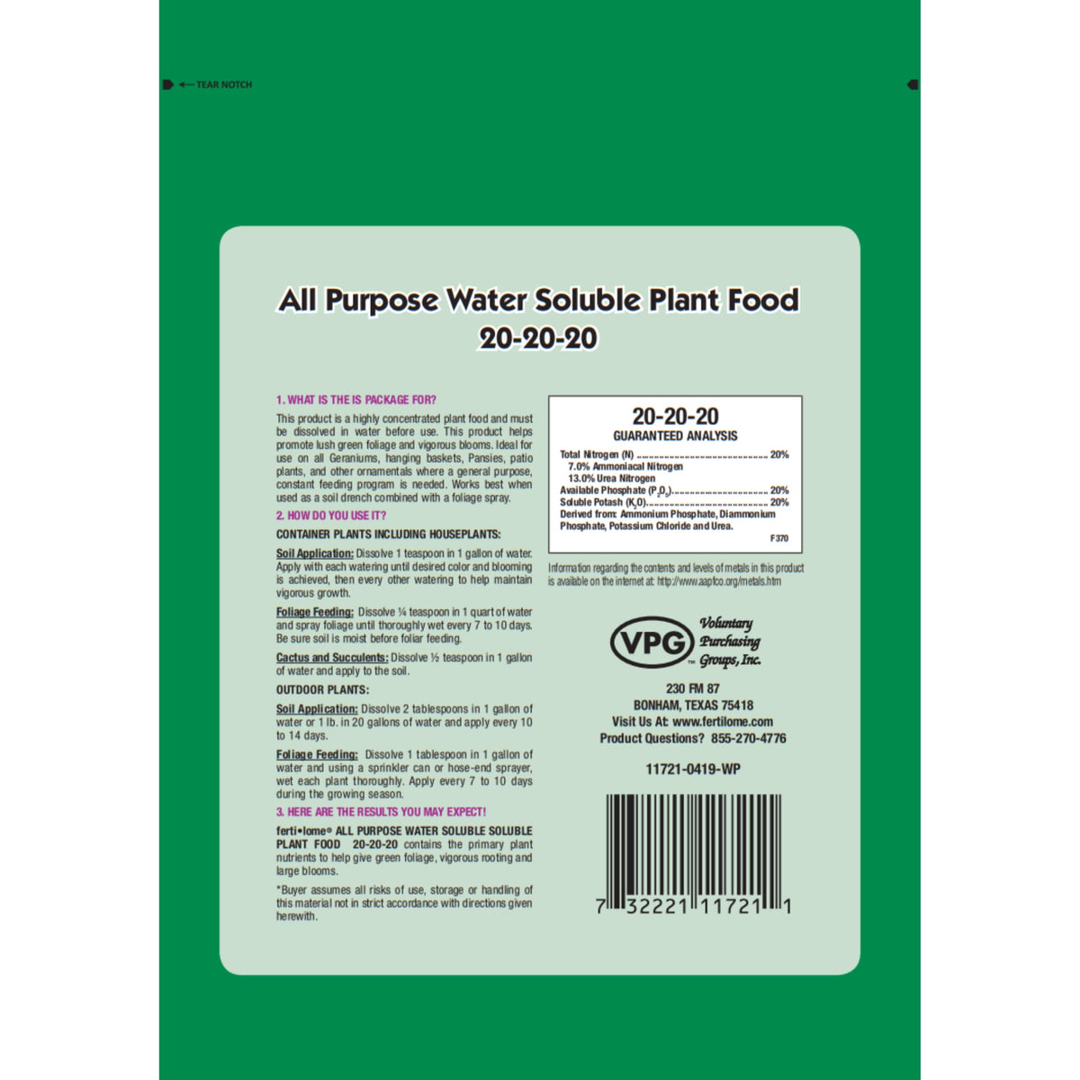 Ferti-Lome 20-20-20 flower bloom supports lush, colorful garden baskets.