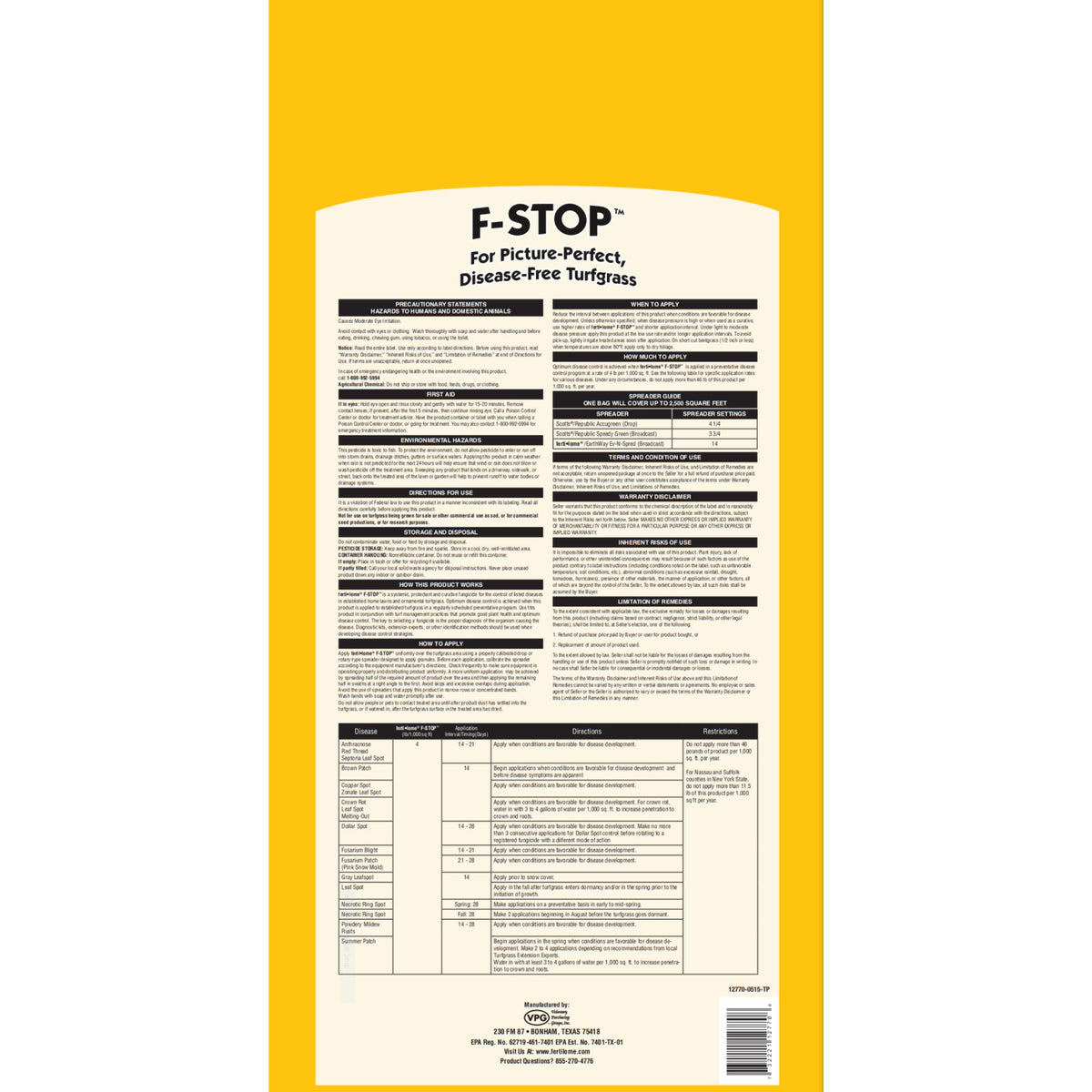 Ferti-lome F-Stop Fungicide Granules ready for drop or rotary spreader application on turf.