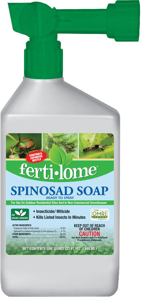 Ferti-lome Spinosad soap bottle for outdoor garden pest control.