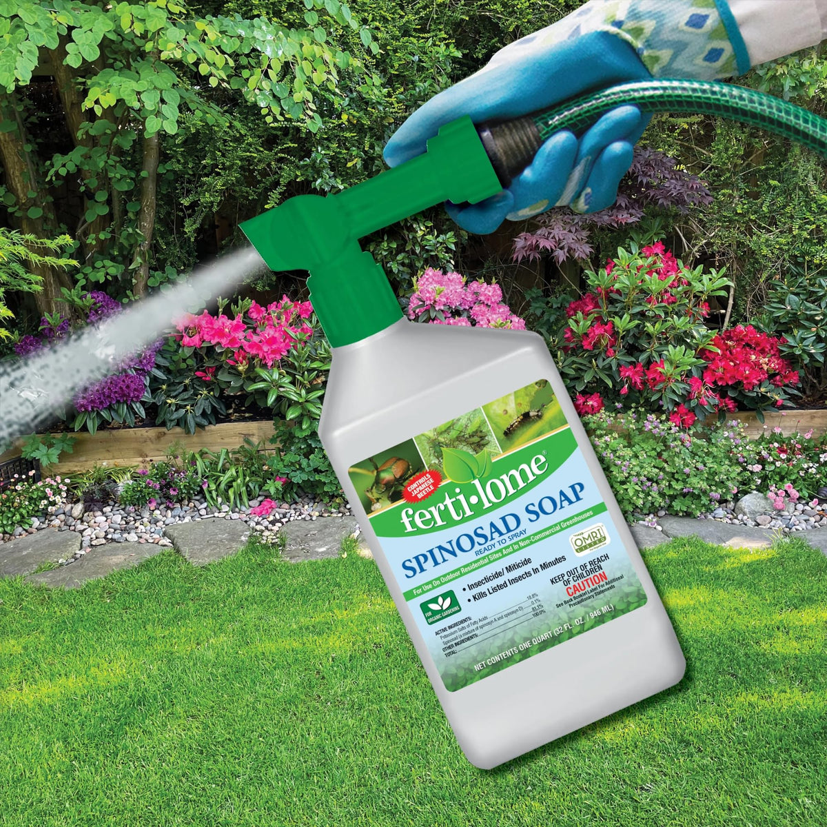 Ferti-lome Spinosad spray action on plants for insect management.