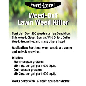 Ferti-lome Weed-Out concentrate mixed with water, covers up to 8,000 sq ft.