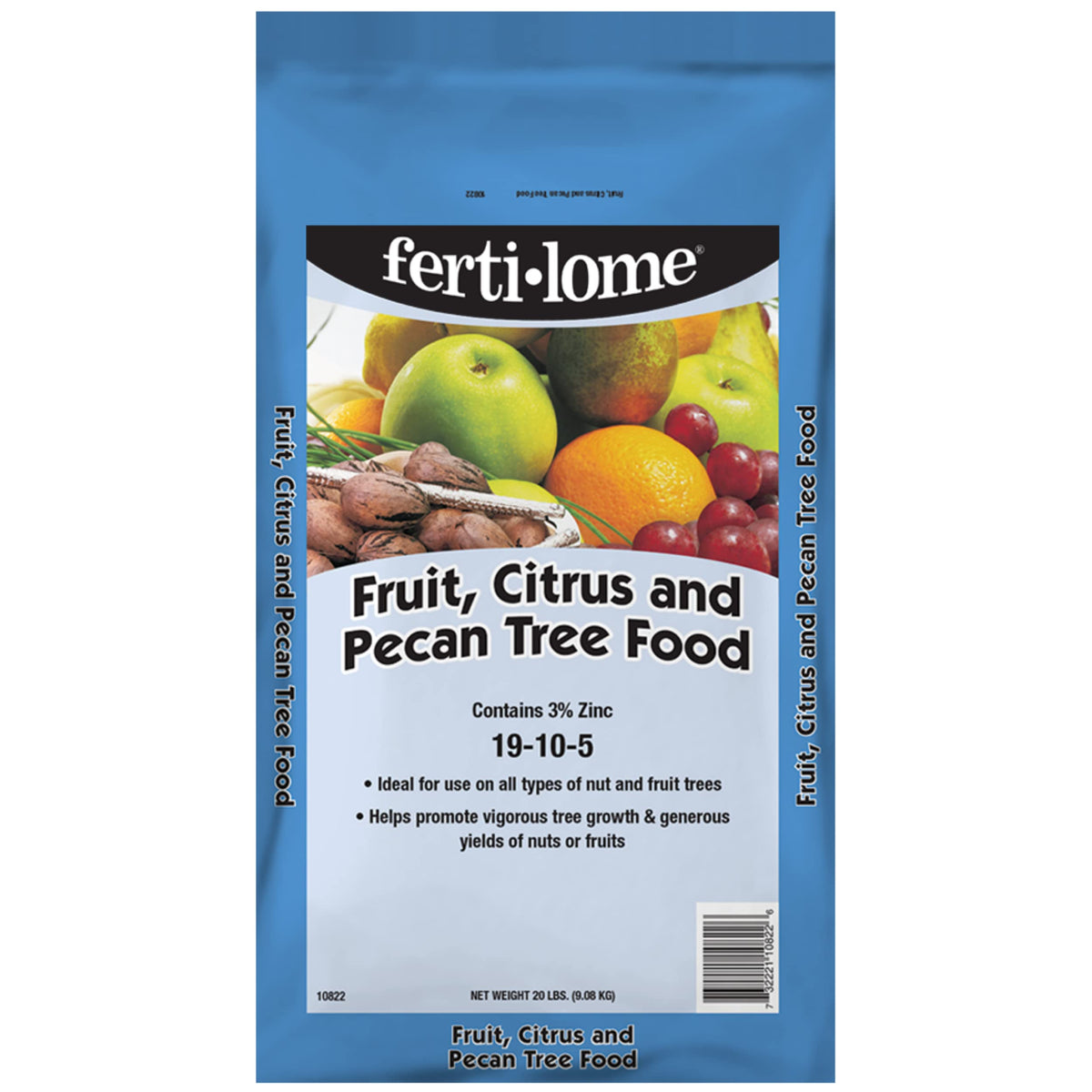 Ferti-Lome tree food bag label for balanced nutrition of fruit, citrus, and pecan trees