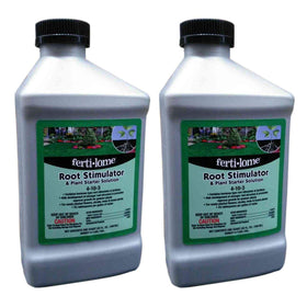 Fertilome Root Stimulator 2-pack bottles support rapid sturdy root growth.