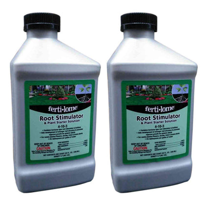 Fertilome Root Stimulator 2-pack bottles support rapid sturdy root growth.