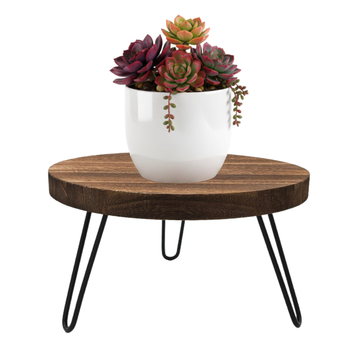 FESTLOVE 12-inch wood plant stand top view showing sturdy triangular base for larger pots