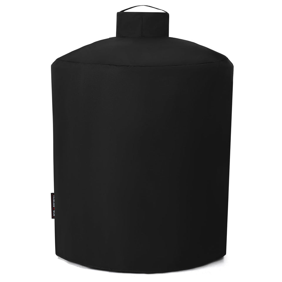 FEVERCOVER extralarge green egg cover provides snug weather protection for a ceramic grill.