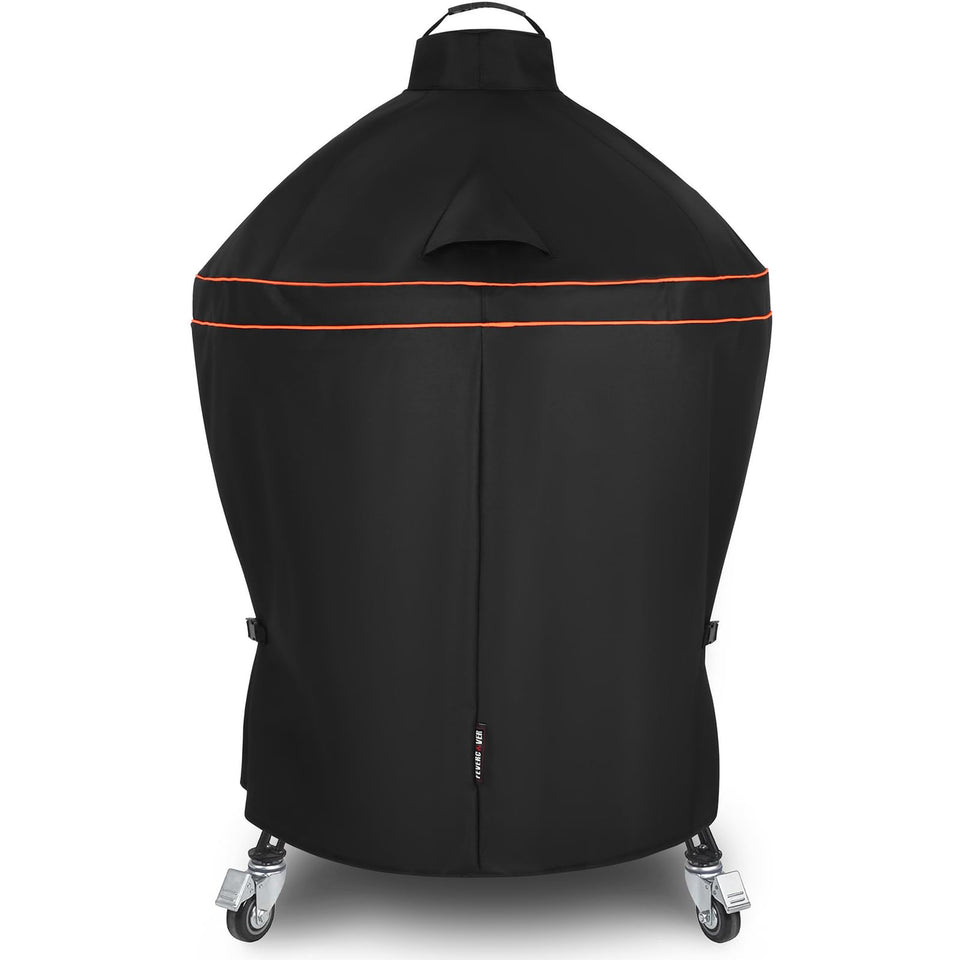 FEVERCOVER grill cover for Kamado Joe Big Joe with buckle strap keeps the grill secure in windy weather