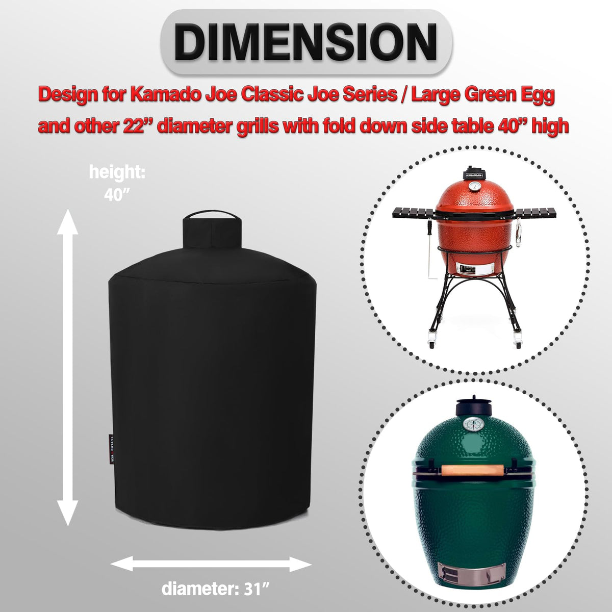 FEVERCOVER Kamado Joe Classic Joe cover for 22-inch grills.