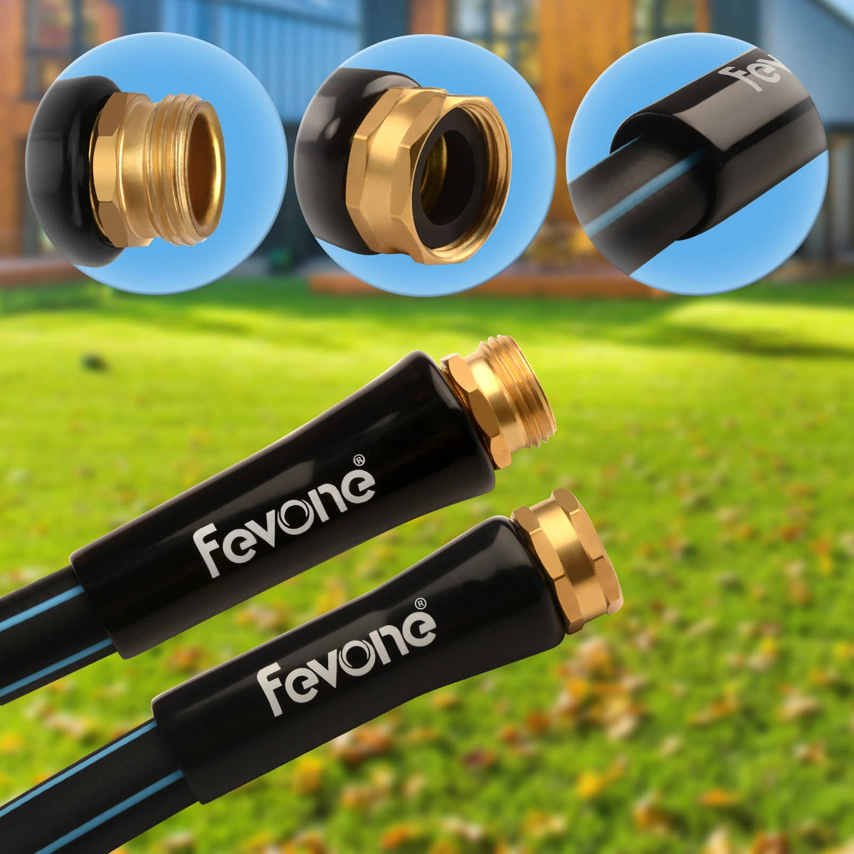 Fevone hose with flexible, abrasion-resistant outer layer for easy storage and transport.