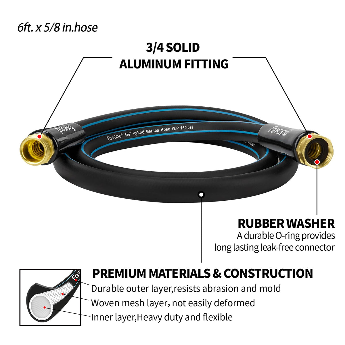 Fevone hose suitable for watering lawns, washing cars, and patio cleaning.