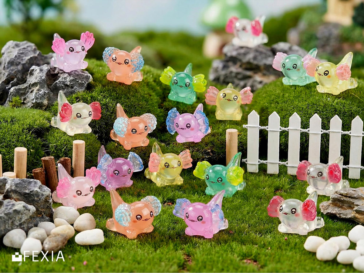 FEXIA axolotl mini resin figurine 30-piece set shown for gifts and crafts